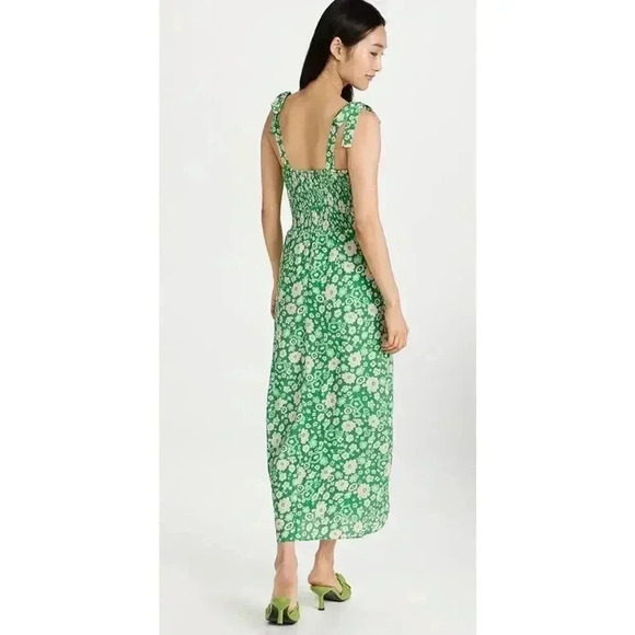 Wayf Size Large Green Floral Faux Wrap Dress With Tie Shoulders - Picture 2 of 9